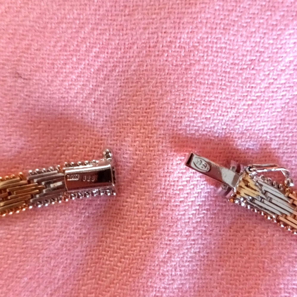 💗💛Vintage Genuine Tri Color 925 Italy Chevron Style Silver Necklace Size: 17" - Picture 4 of 5